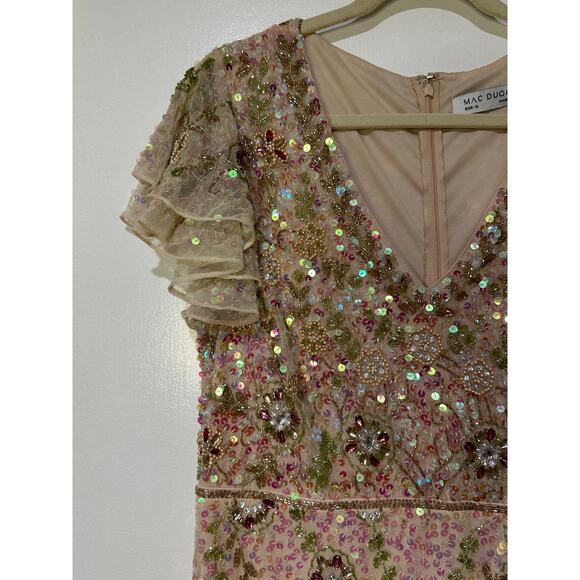 Mac Duggal Embellished Ruffled Cap Sleeve V-Neck Gown Size 12 NWT #10772 Sequins - Picture 8 of 16